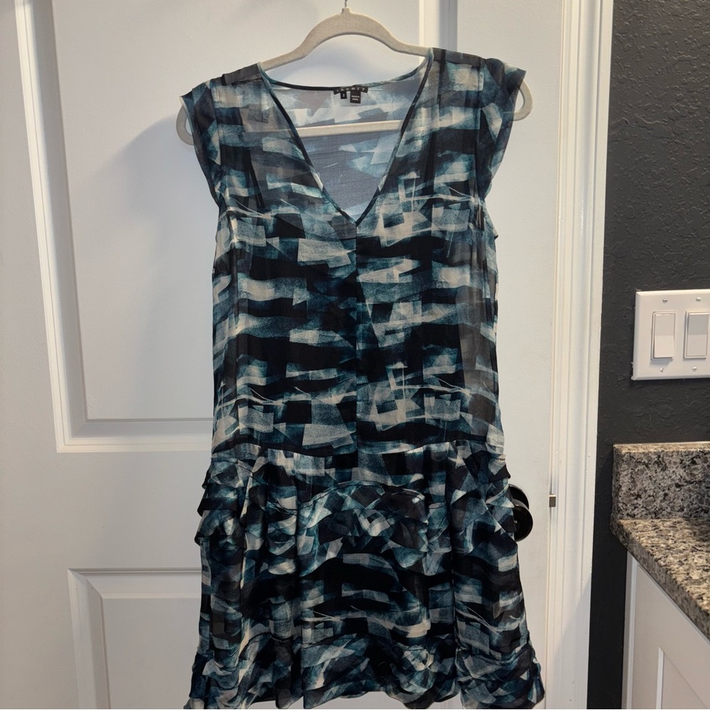 100% silk Theory Blue and black dress